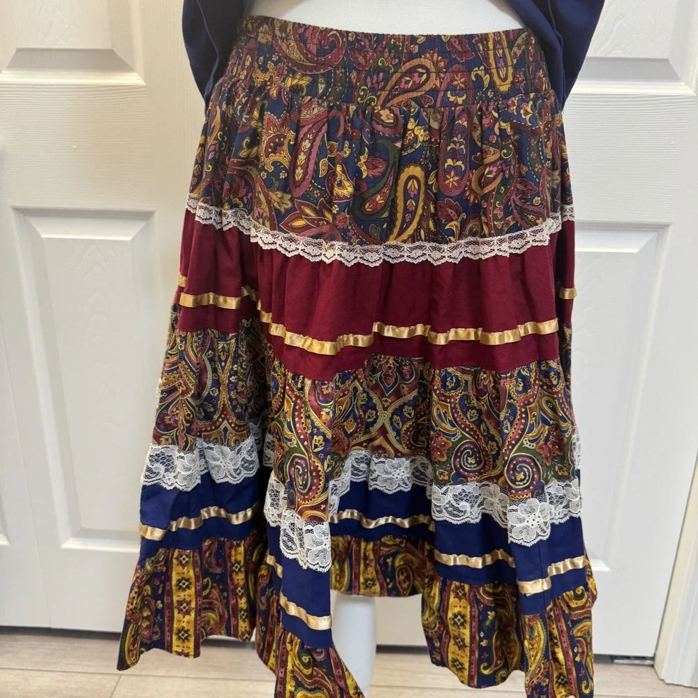 Vintage Square Up Fashions Square Dance Skirt Set Paisley Lace Women's Small